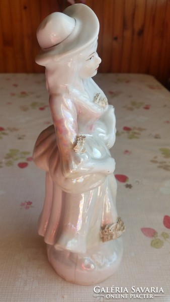 Hibátlan lüszteres porcelán figura rózsaszín ruhás kedves női szobor eladó!