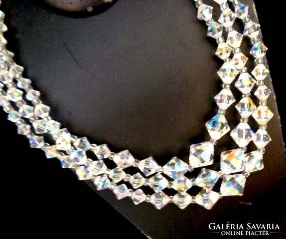 Aurora borealis three-row necklace with ornate clasp