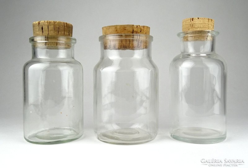 1B275 Régi parafadugós gyógyszertári patika üveg készlet 3 darab