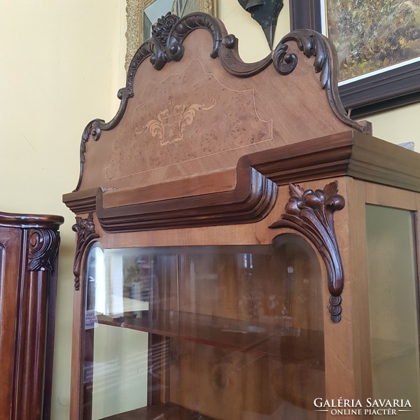 Very nice carved, inlaid showcase renovated