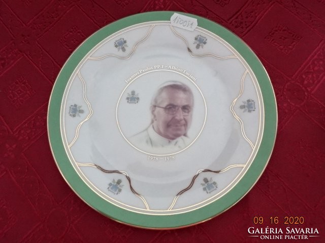 I. János Pál pápát ábrázoló reggeliző szett. Süteményes tányér átmérője 19 cm. Vanneki!
