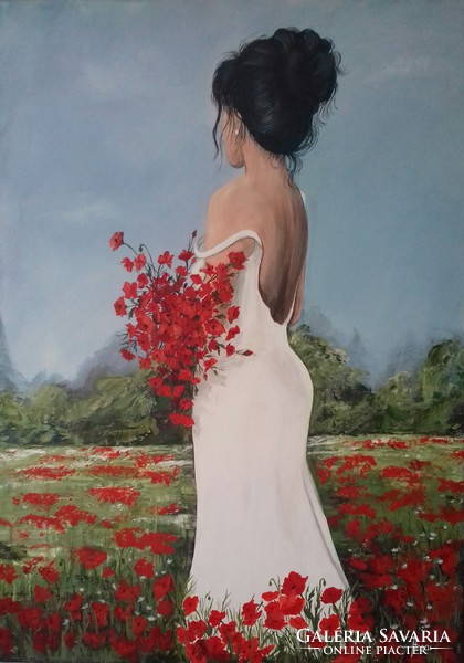 The woman - among the poppies c. Painting