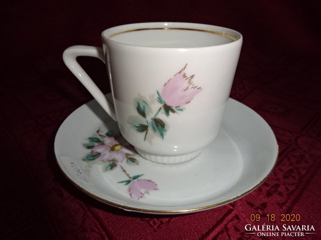 Kahla quality German porcelain coffee cup + coaster with pink rose pattern. He has!
