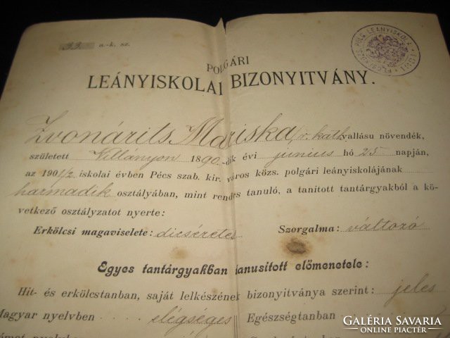 Polgári Leéányiskolai  Bizonyítvány    1902  . 22 x 38 cm