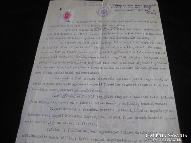 Birtokelkülönítési  szerződés  Villány 1942 .