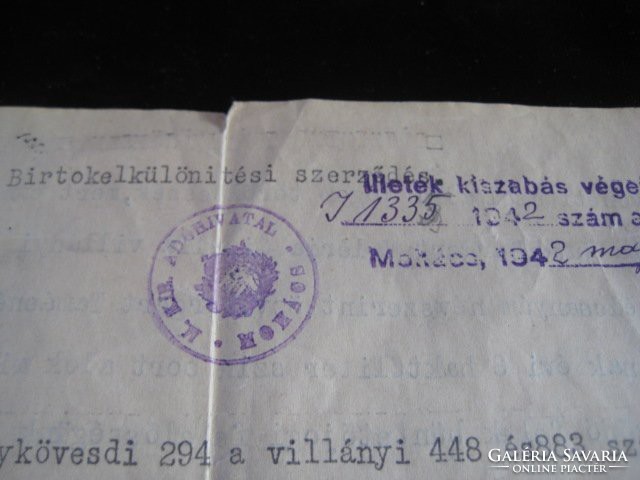 Birtokelkülönítési  szerződés  Villány 1942 .