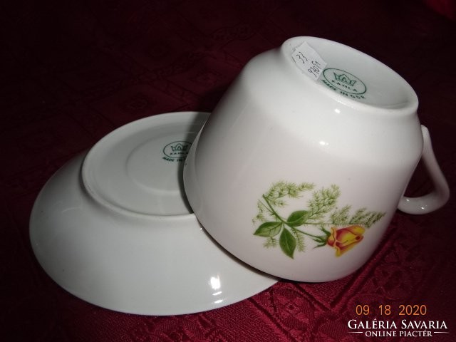 KAHLA minőségi német porcelán teáscsésze + alátét, sárga rózsával, vitrin minőség.