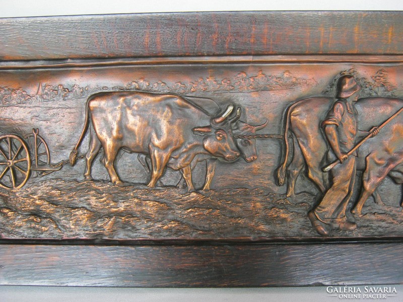 Electroplating wall decoration copper relief wall picture folk scene plowshares