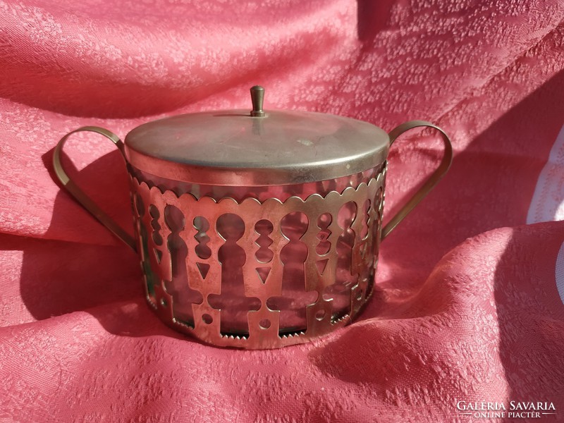 Sugar bowl with metal lid with glass insert,