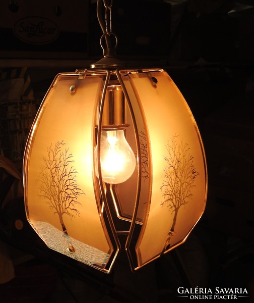 Vintage - ca. 50 éves - függő lámpa - négylapos, fa mintázattal