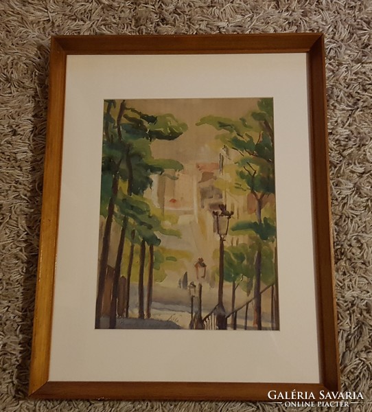 Antik festmény Kunvári Lilla 1929 Párizsi utcakép