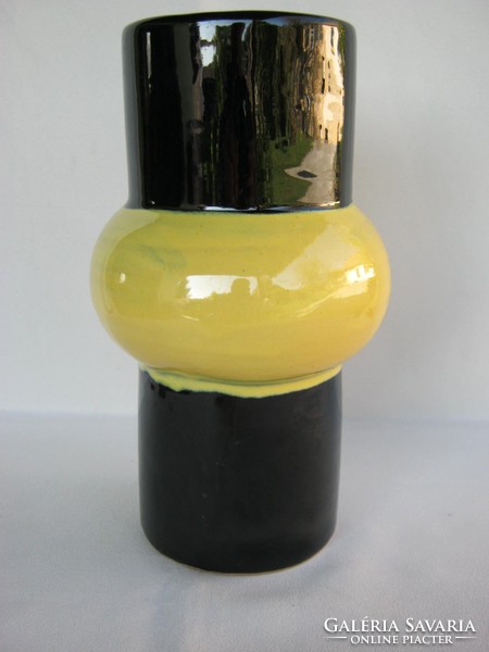 Iparművész retro kerámia sárga-fekete váza