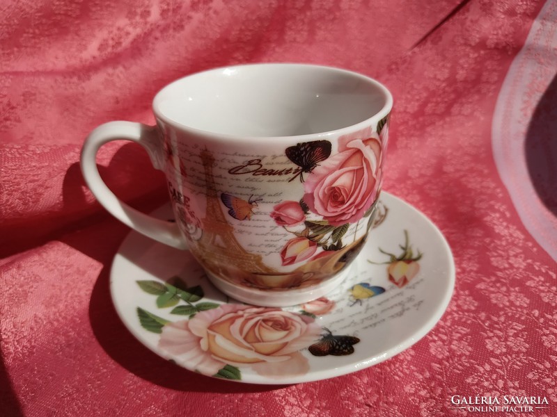 Angol rózsás porcelán kávés csésze aljjal