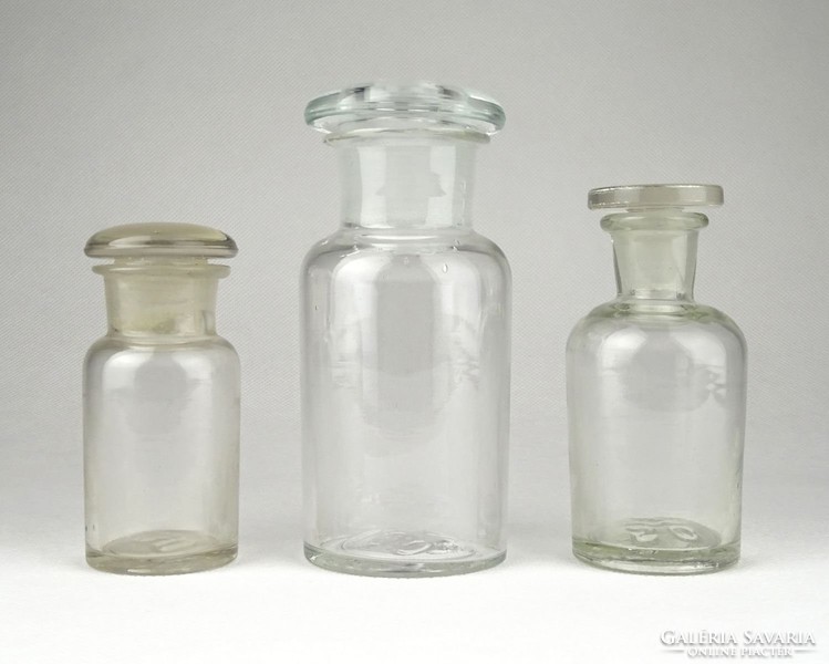 1B278 Régi dugós gyógyszertári patika üveg készlet 3 darab