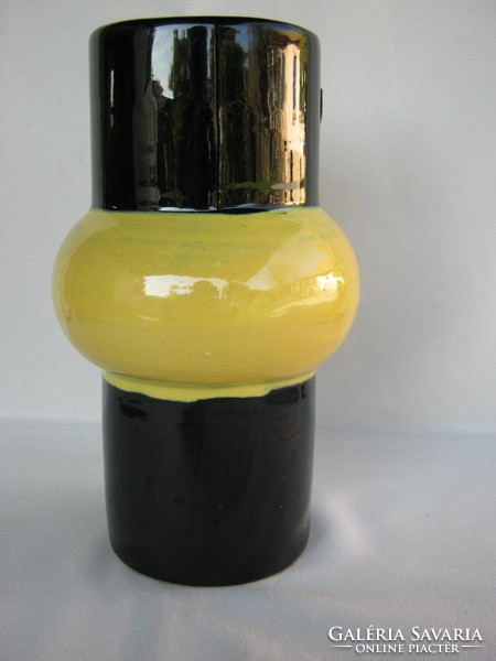 Iparművész retro kerámia sárga-fekete váza
