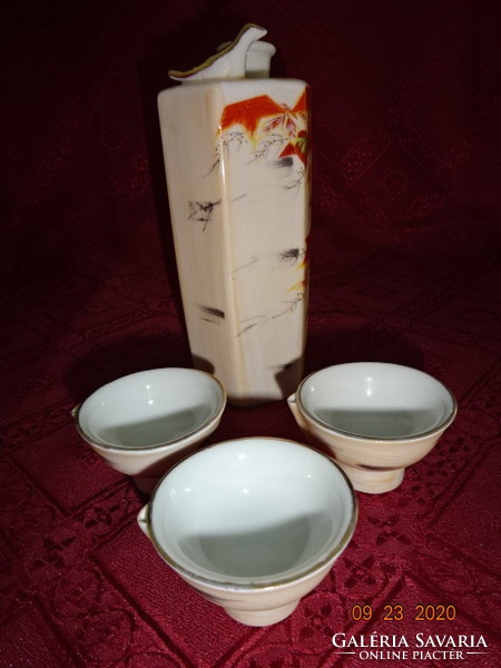 Japán porcelán szakés készlet, kézzel festett, fütyülős, három kupicával. Vanneki!