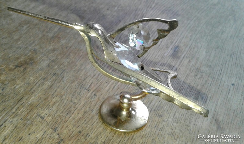 24K gold-plated metal bird with crystal