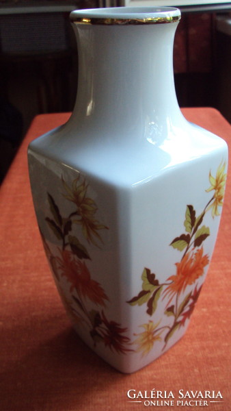 HOLLÓHÁZI, klasszikus őszirózsa mintás,szögletes testű porcelán váza.