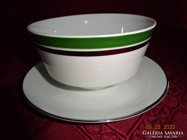 Tirschenreut German porcelain sauce bowl, green border. He has!
