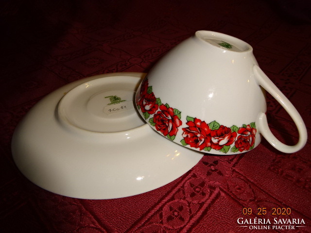 Bohemia Czechoslovak porcelain rose patterned tea cup + saucer. He has!