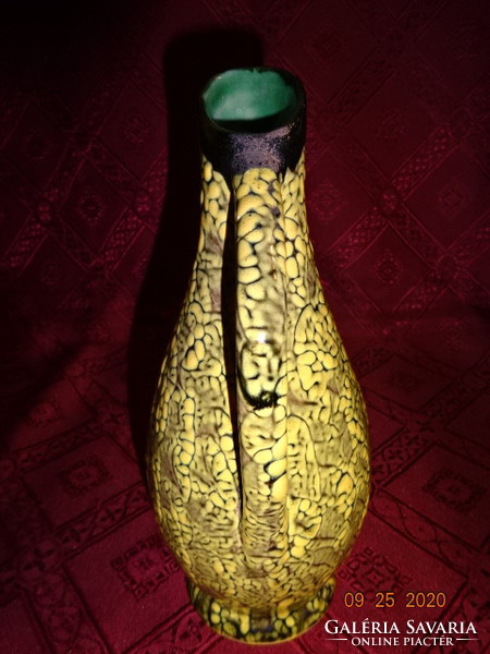 Glazed ceramic jug, greenish yellow pattern, height 20 cm. He has!