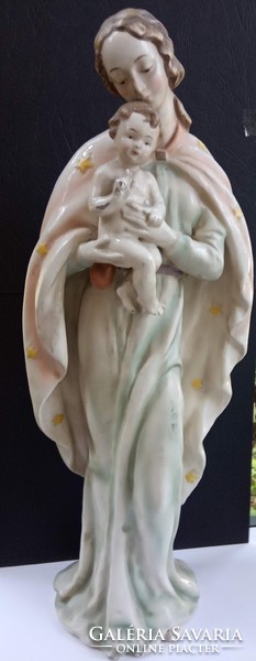 Antik Hummel porcelán kézi festésű, jelzett Madonna kerámia szobor 34 cm, vallási emléktárgy ajándék