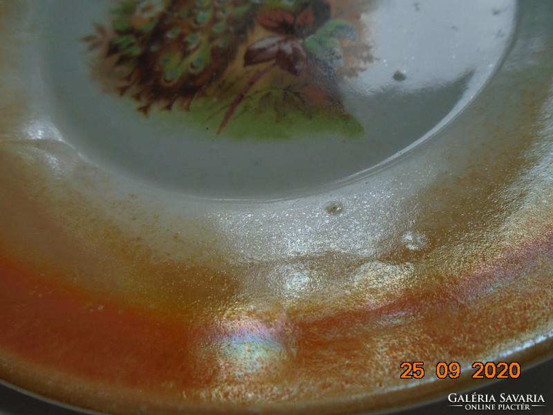 Zsolnay páva mintás eozin mázas tányér
