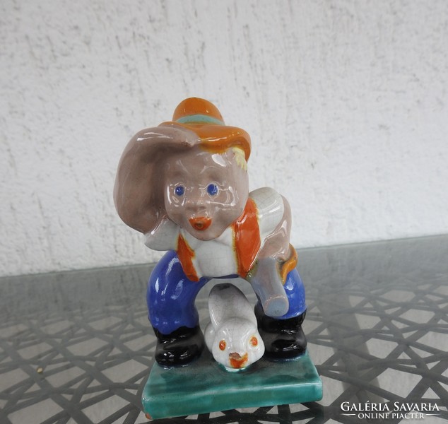Hops ceramic figurine - hunter child with rabbit