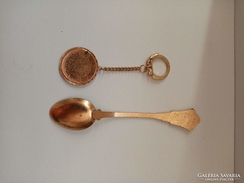 Gilded fire enamel small spoon and keychain in Budapest