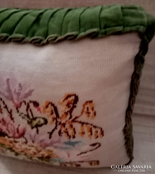 Old, beautiful condition velvet decorative cushion with gobelin insert
