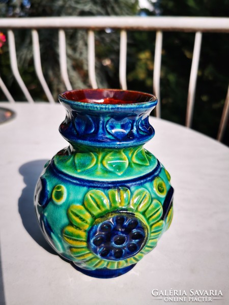 Retro blue-green ceramic vase, 14 cm,