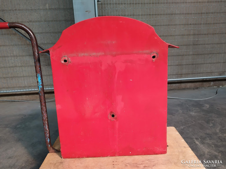 Antique mailbox with red post box with Belgian royal coat of arms key