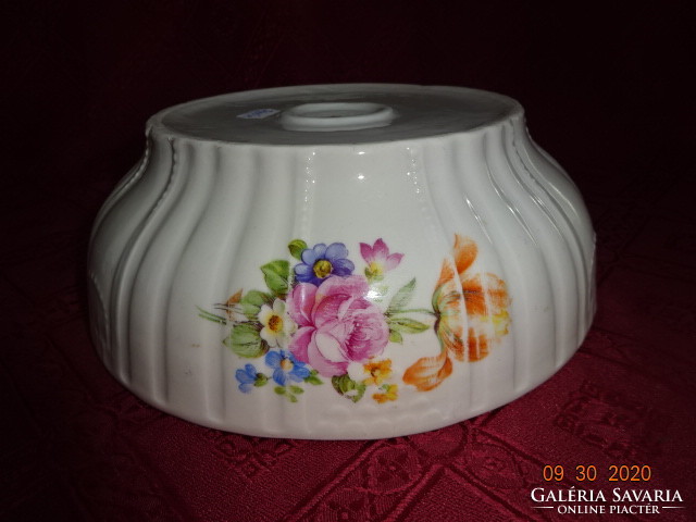 Zsolnay porcelán, antik, pajzspecsétes köretes tál, színes virágmintával. Vanneki!