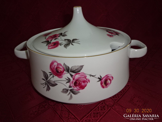 Lowland porcelain, rose patterned soup bowl, top diameter 20 cm. He has! Jókai.