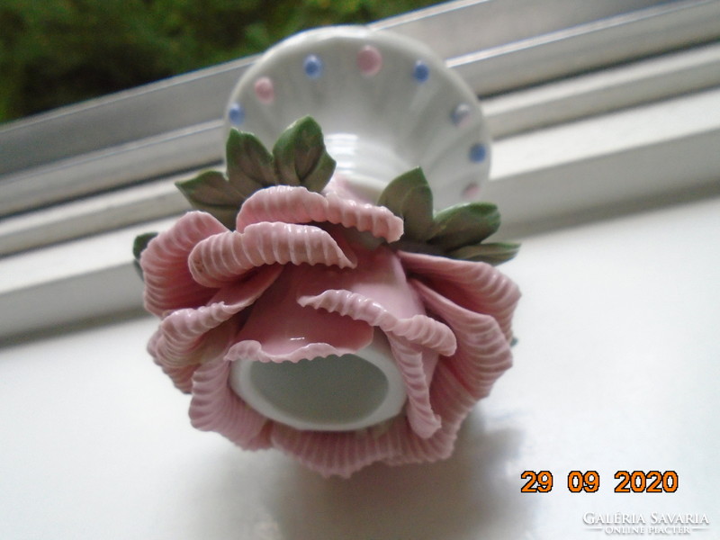 Handmade, hand-painted rose petal candle holder in Capodimonte style