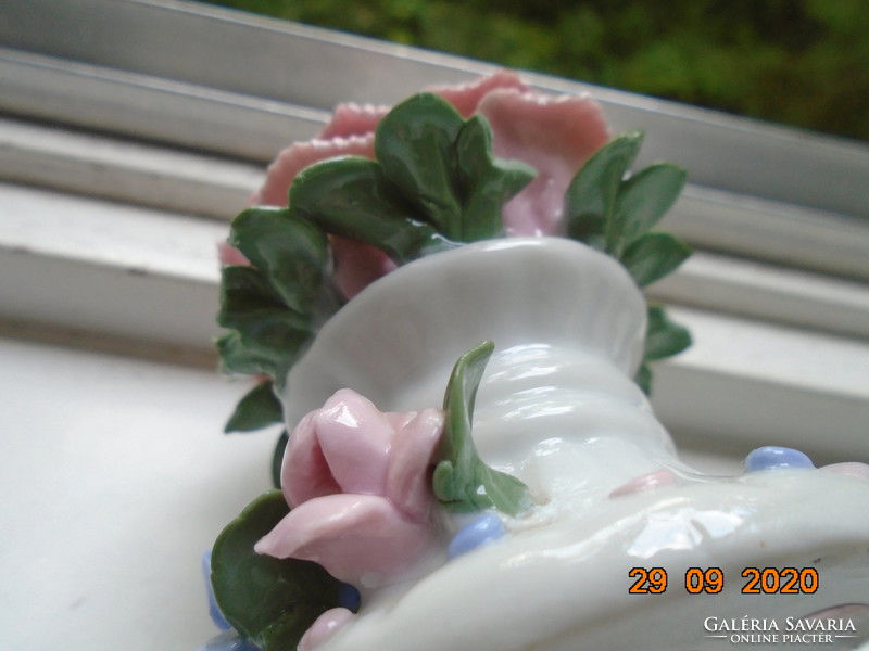 Handmade, hand-painted rose petal candle holder in Capodimonte style