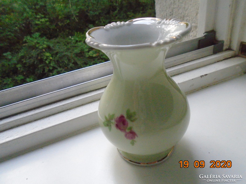 Antique hand painted metzler-ortloff flower pattern pale green glazed vase