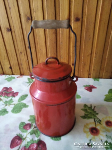 1 Liter red Bonyhád enamel milk jug