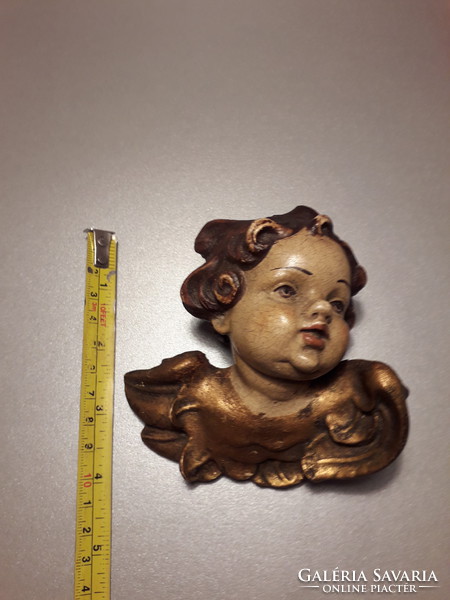 Antique old golden painted wooden angel putto wall decoration for three pieces!