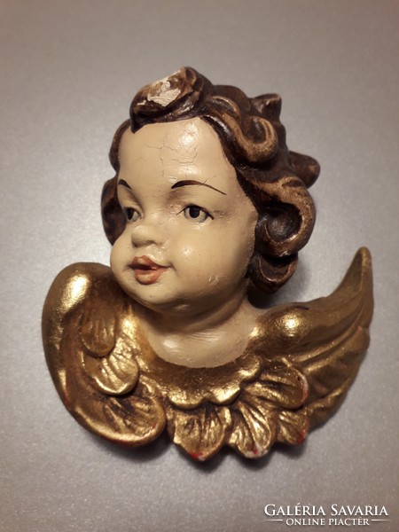 Antique old golden painted wooden angel putto wall decoration for three pieces!