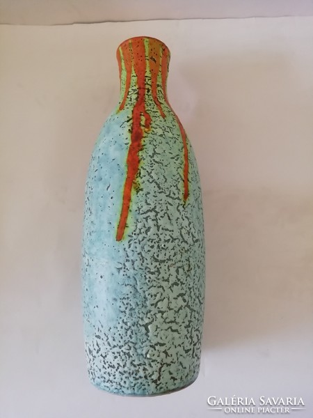 Karda Imre - Türkiz váza csorgatott dekorral, hibátlan, 32 cm