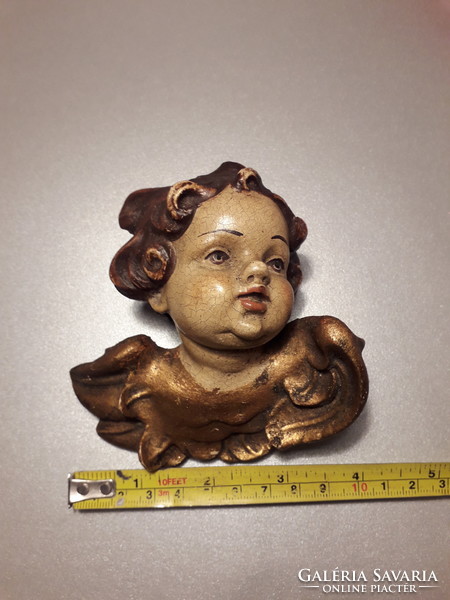 Antique old golden painted wooden angel putto wall decoration for three pieces!