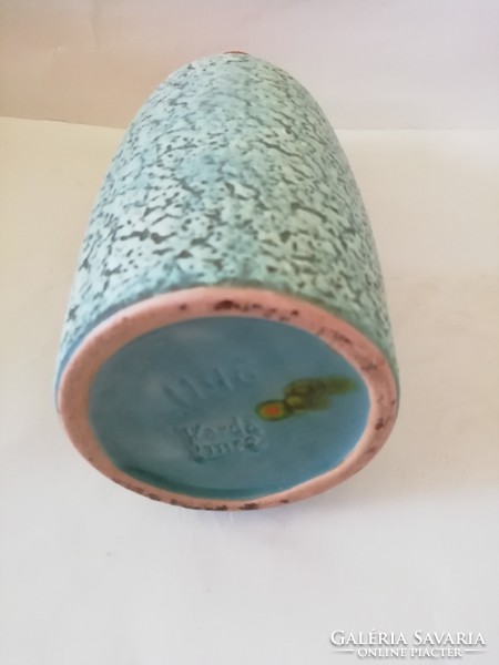 Karda Imre - Türkiz váza csorgatott dekorral, hibátlan, 32 cm