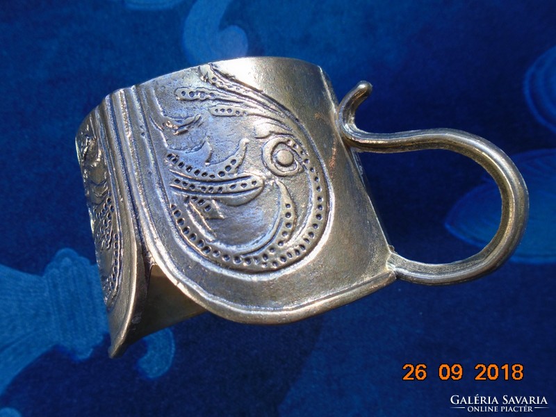 Bronze cast glass cup holder with Art Nouveau floral motif and curved shapes