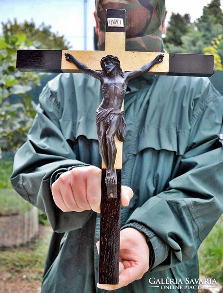 Antique metal Jesus Christ (20.5 cm), 42 cm gilded crucifix, detailed cross, corpus