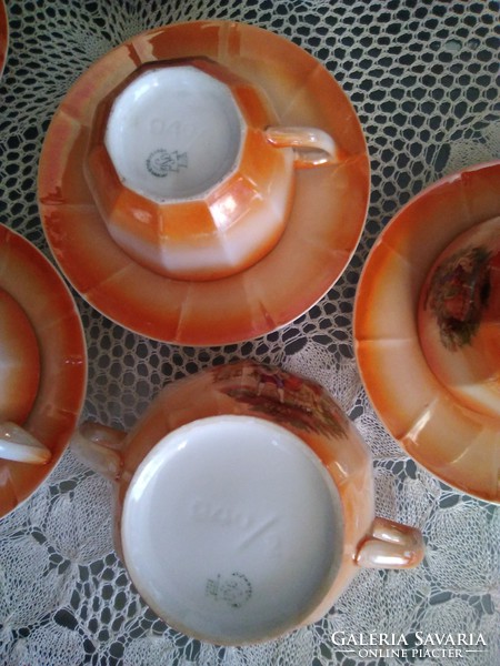 Jelenetes, lüszter mázas ritka ISG porcelán kávés készlet a háború előtti időkből!