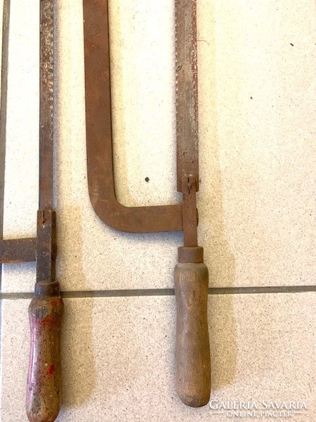 2 old antique saw carpentry tools 54 cm long, retro home decoration, vintage workshop decoration