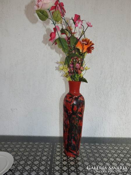 Retro nagy folyatott mázas kerámia váza