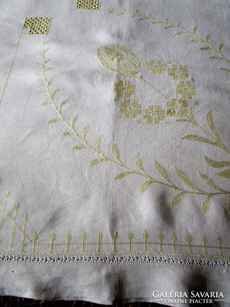 Absolute Art Nouveau meticulous embroidery embroidered linen tablecloth valuable Hungarian handicraft 1908