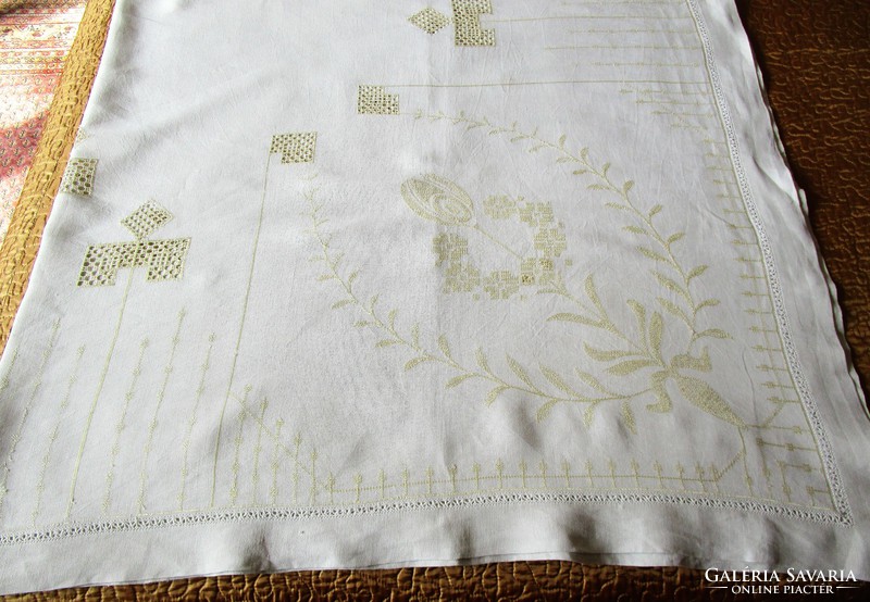 Absolute Art Nouveau meticulous embroidery embroidered linen tablecloth valuable Hungarian handicraft 1908